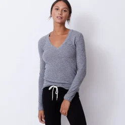 MONROW Textured Tri-Blend Fitted Long Sleeve V Neck Tee GRANITE Shop