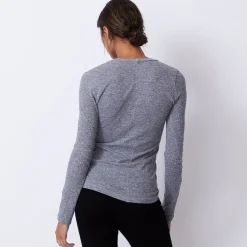 MONROW Textured Tri-Blend Fitted Long Sleeve V Neck Tee GRANITE Shop