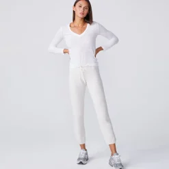 MONROW Textured Tri-Blend Fitted Long Sleeve V Neck Tee WHITE Cheap