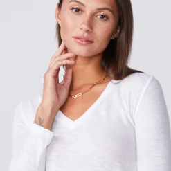 MONROW Textured Tri-Blend Fitted Long Sleeve V Neck Tee WHITE Cheap