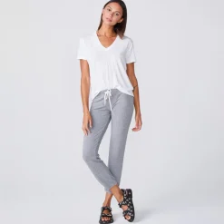 MONROW Textured Tri-blend Relaxed V Neck Tee - Color WHITE Sale