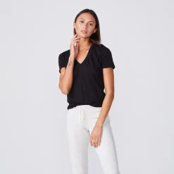 MONROW Tissue V Neck Tee - Color BLACK Store