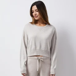 MONROW Wool Cashmere Crew Neck Sweater OATMEAL Sale