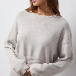 MONROW Wool Cashmere Crew Neck Sweater OATMEAL Sale