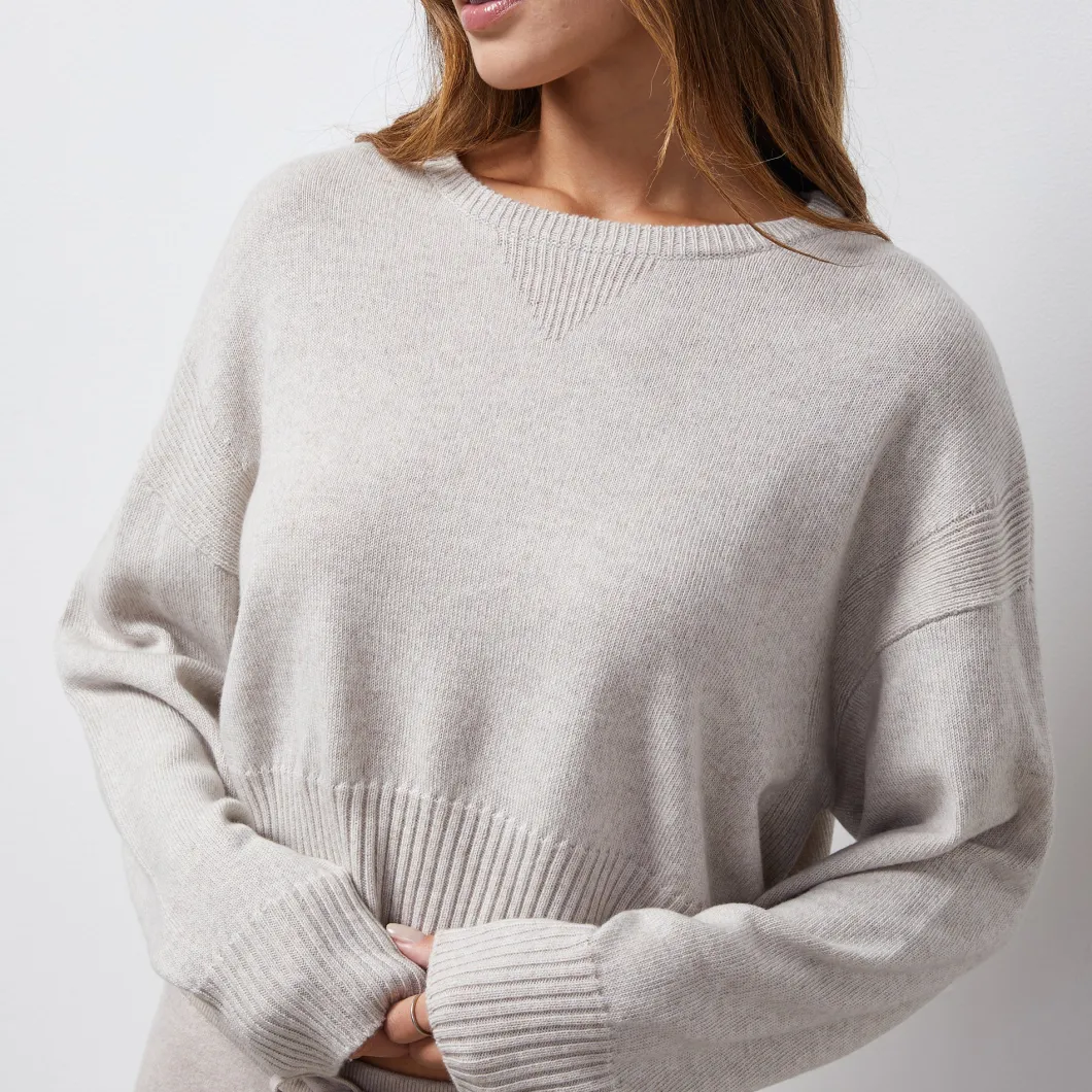 MONROW Wool Cashmere Crew Neck Sweater OATMEAL Sale