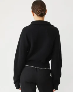 MONROW Wool Cashmere Half Zip Sweater BLACK Discount