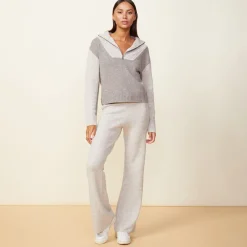 MONROW Wool Cashmere Marled Colorblock Half Zip Sweater GRANOLA/OATMEAL Shop