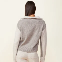 MONROW Wool Cashmere Marled Colorblock Half Zip Sweater GRANOLA/OATMEAL Shop