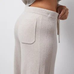 MONROW Wool Cashmere Wide Leg Sweat OATMEAL Clearance